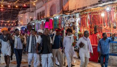 Evening bazaar at the Pushkar Camel Fair in Rajasthan