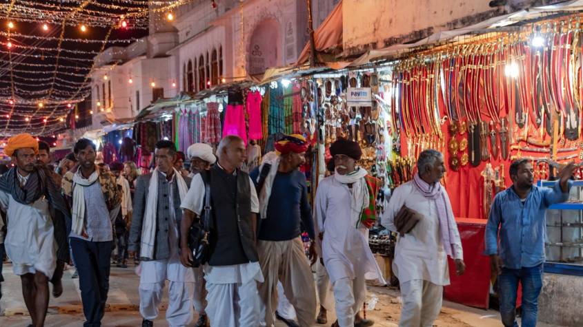 Evening bazaar at the Pushkar Camel Fair in Rajasthan